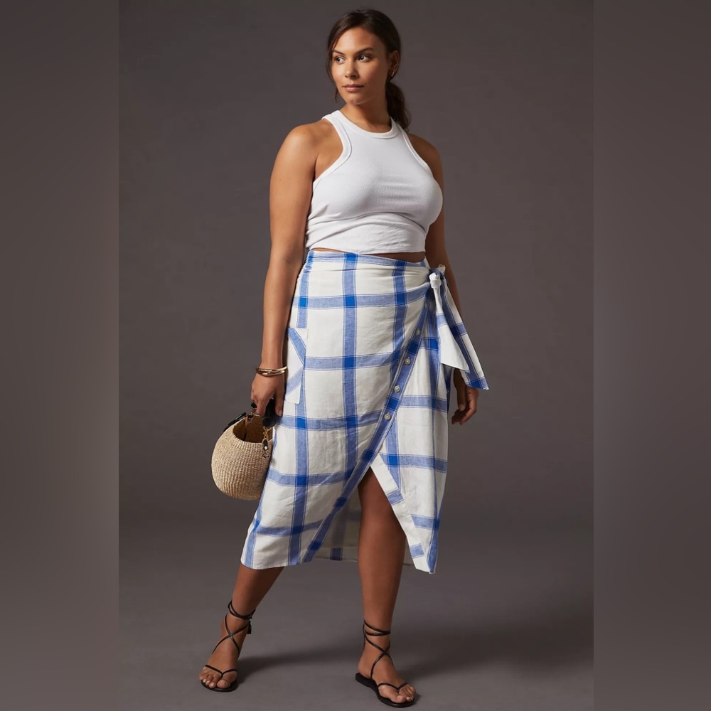Maeve Gingham Asymmetric Button Wrap Skirt
